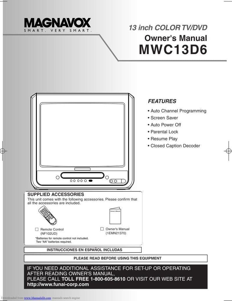 Magnavox MWC13 D 6 TV/DVD Combo Operating Manual