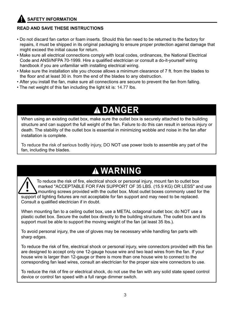 Harbor Breeze MZ44WW3LR Mazon 44 in Operating Manual