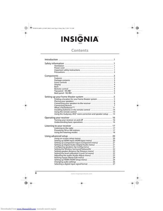 Insignia NSR5101AHDA Audio/Video Receiver Operating Manual