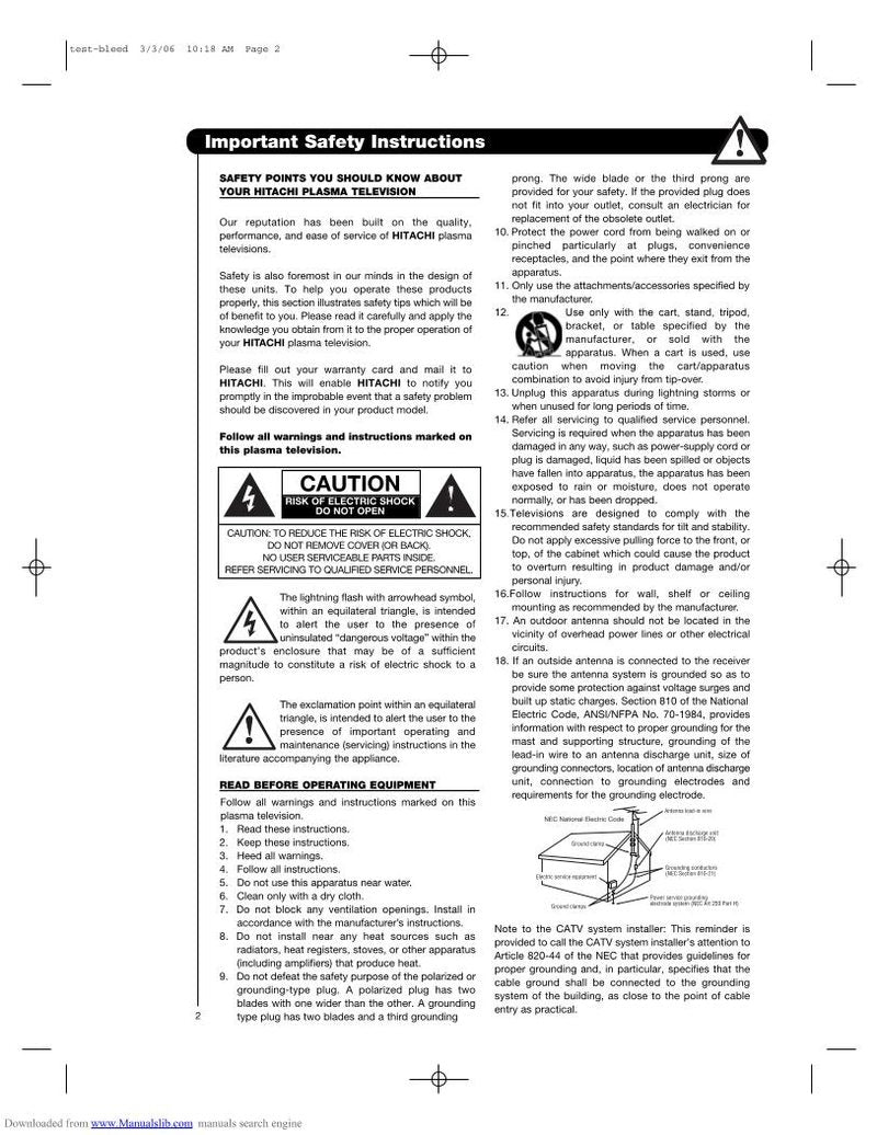Hitachi P50 H 401 TV Operating Manual