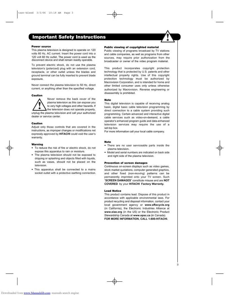 Hitachi P50 H 401 TV Operating Manual