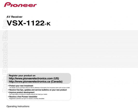 Pioneer VSX-1122K Audio/Video Receiver Operating Manual