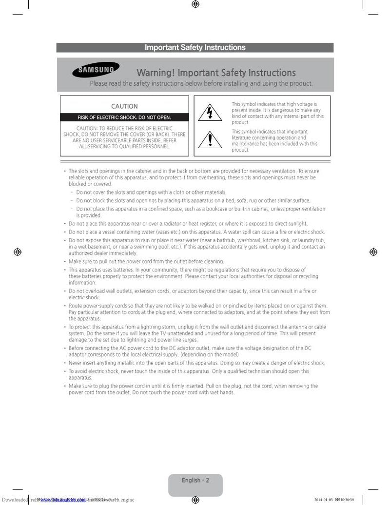 Samsung PN43F4500AFXZA PN43F4550AFXZA PN51F4500AFXZA TV Operating Manual