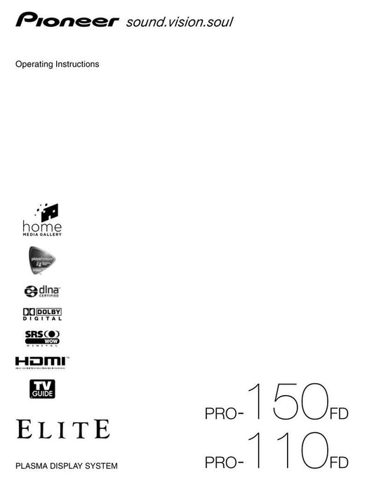 Pioneer PRO110FD PRO150FD TV Operating Manual