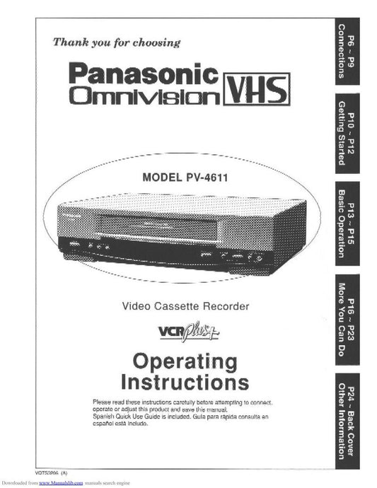 Panasonic PV4611 VCR Operating Manual