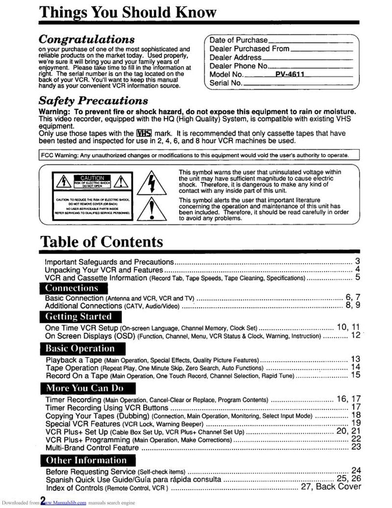 Panasonic PV4611 VCR Operating Manual