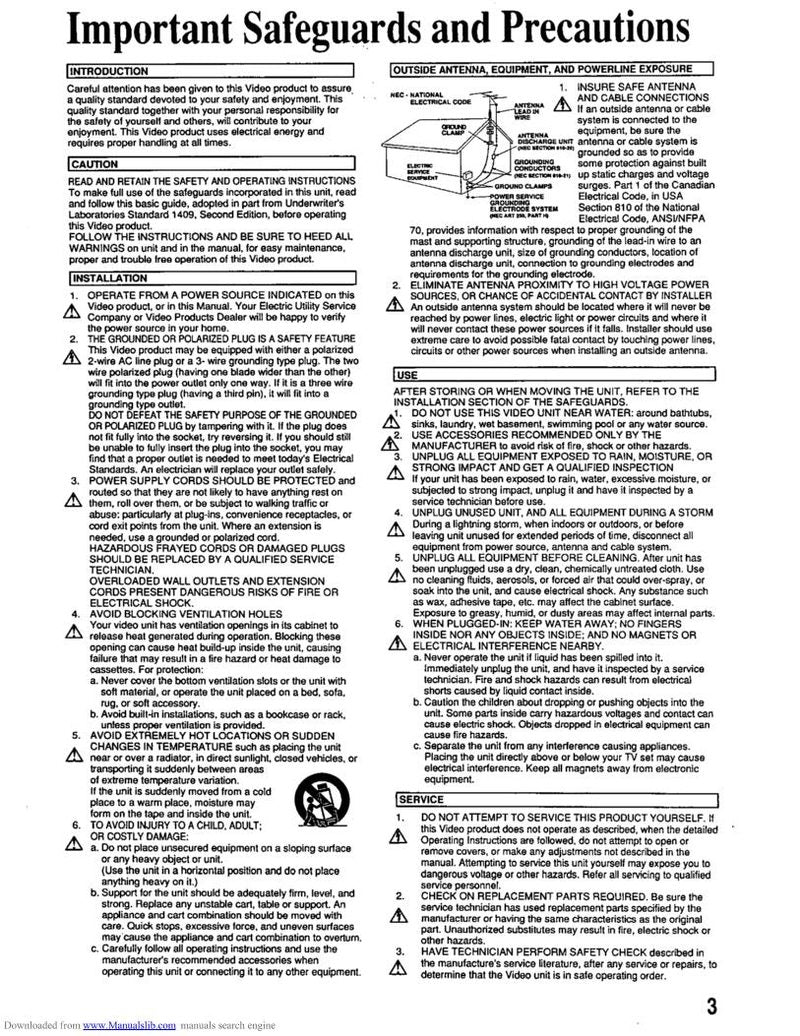 Panasonic PV4611 VCR Operating Manual