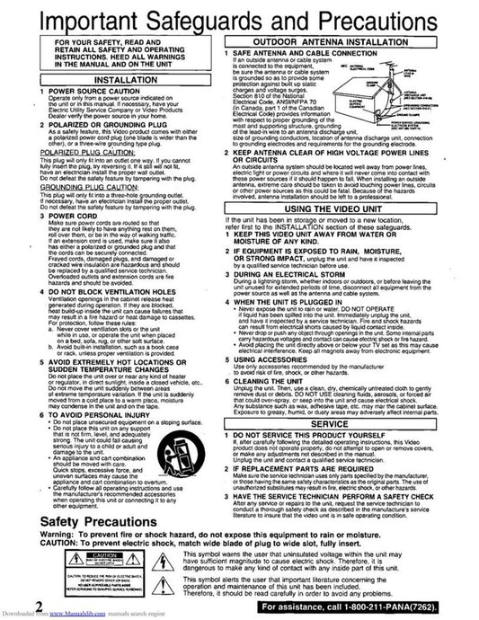 Panasonic PV9400 VCR Operating Manual