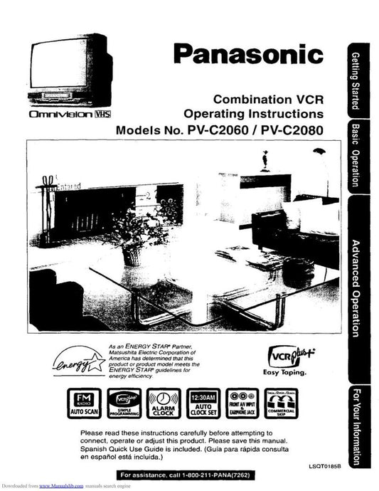 Panasonic PVC2060 PVC2080 TV/VCR Combo Operating Manual