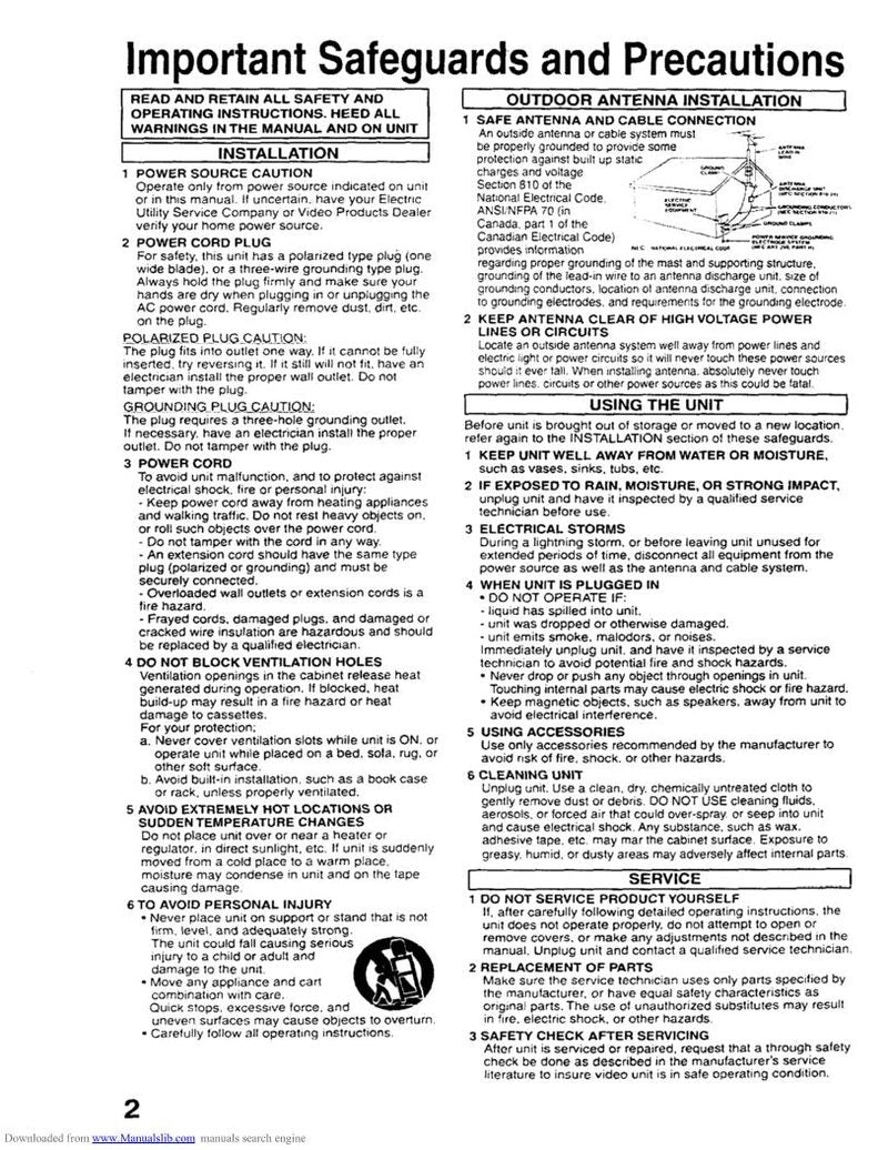 Panasonic PVC2060 PVC2080 TV/VCR Combo Operating Manual