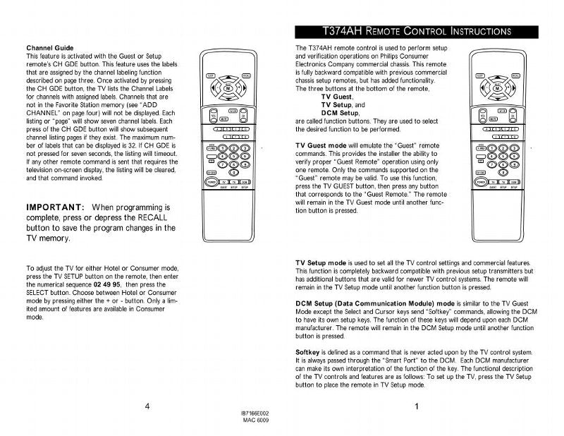 Philips 00T374AHGA01 00T374AHGA04 T374AHPH01 TV Operating Manual