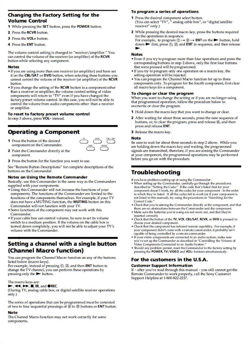 Sony RMV302 & CodesOM Universal Remote Control Operating Manual