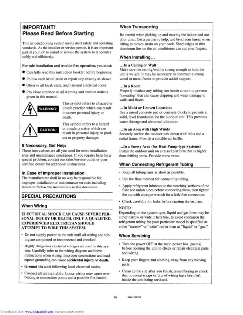 Sanyo RS1211 Air Conditioner Unit Operating Manual