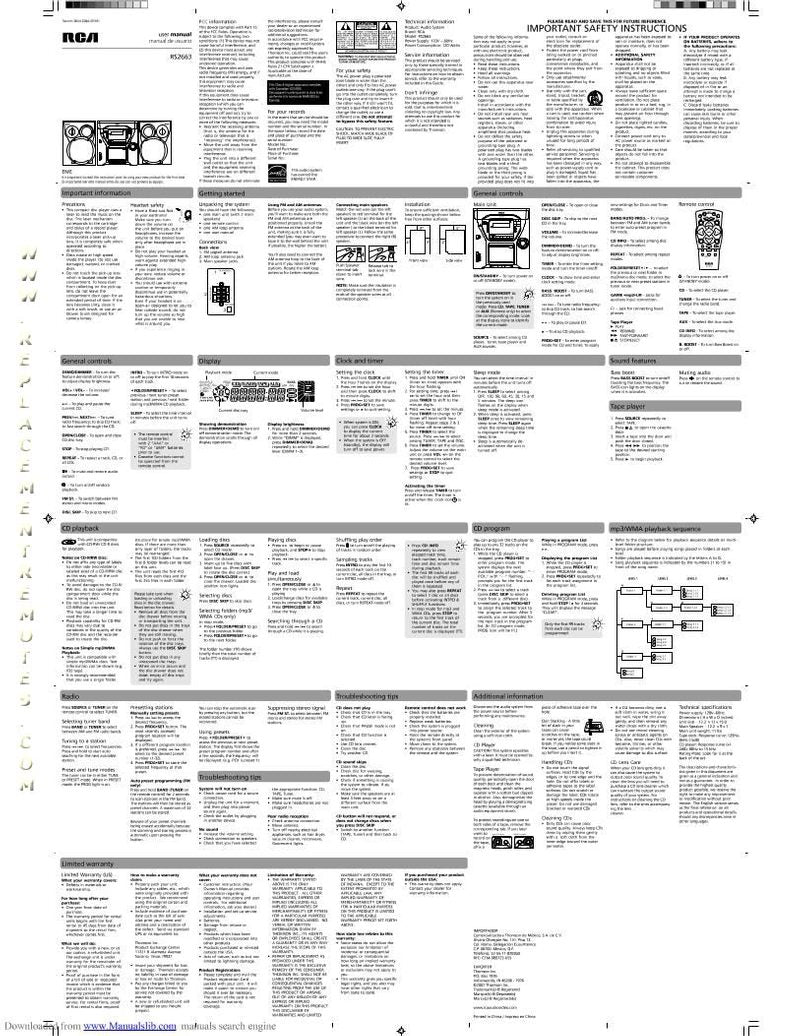 RCA RS22363 Audio System Operating Manual – Manuali