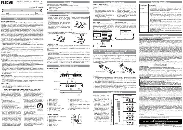 RCA RTS735E Sound Bar System Operating Manual