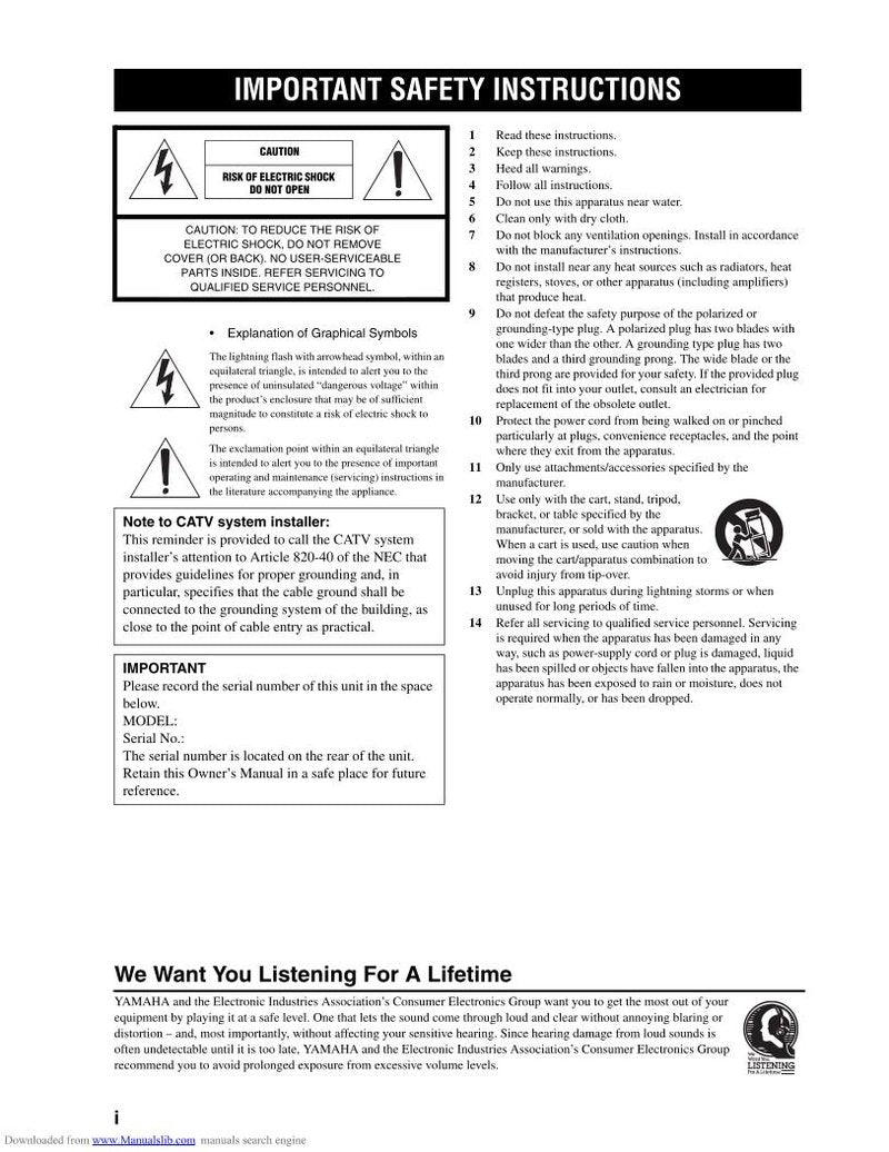 Yamaha RX497 Audio/Video Receiver Operating Manual