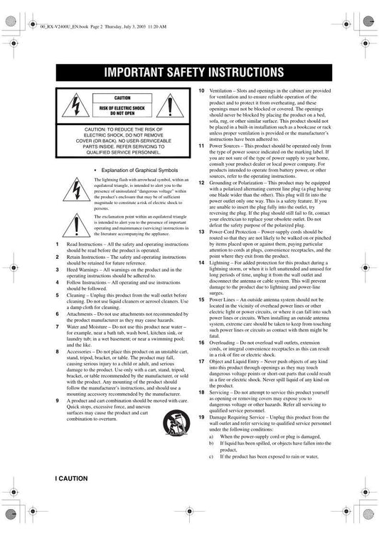 Yamaha RXV2400 RXV2400RDS Audio/Video Receiver Operating Manual