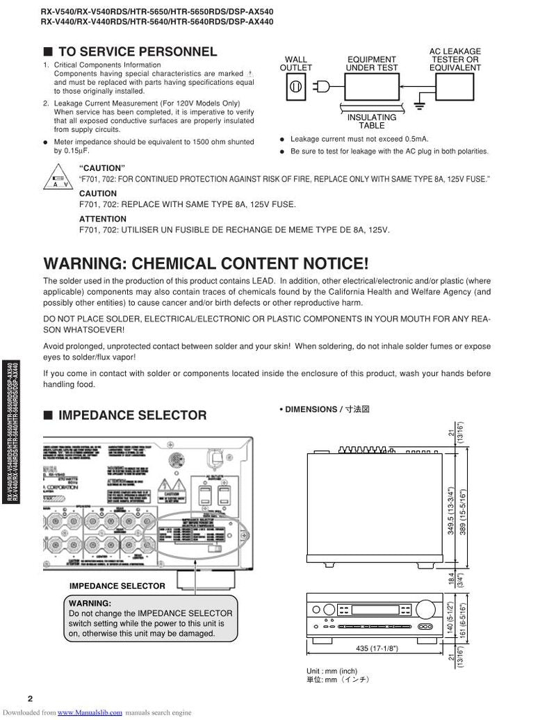 Yamaha RAV246OM Audio/Video Receiver Operating Manual