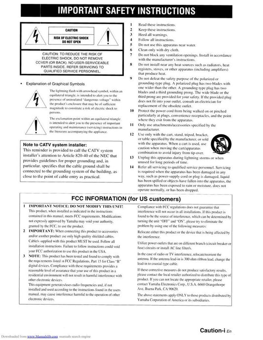 Yamaha RXV765 Audio/Video Receiver Operating Manual