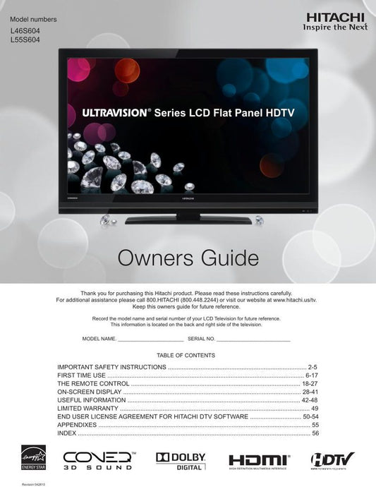 Hitachi L46 S 604 TV Operating Manual
