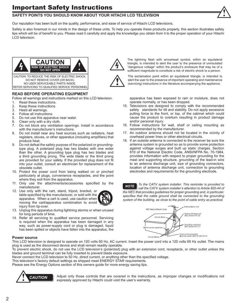 Hitachi L46 S 604 TV Operating Manual