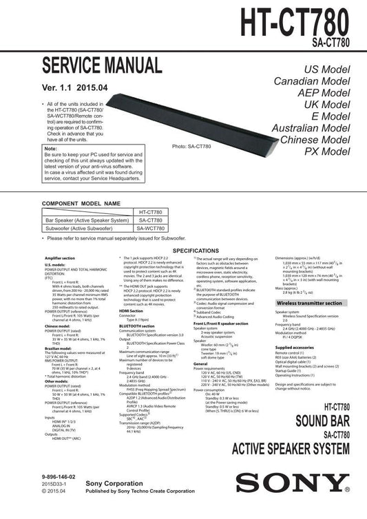 Sony SA-CT780 Sound Bar System Service Manual