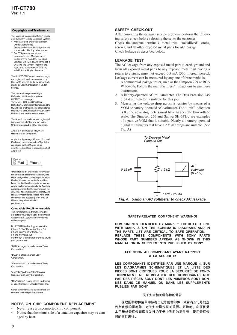 Sony SA-CT780 Sound Bar System Service Manual