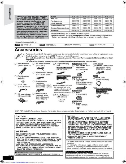 Panasonic SABT300 Home Theater System Operating Manual