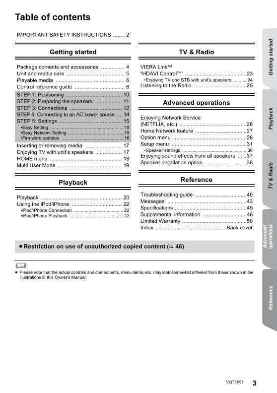 Panasonic SCBTT190 SCBTT195 SCBTT196 Home Theater System Operating Manual