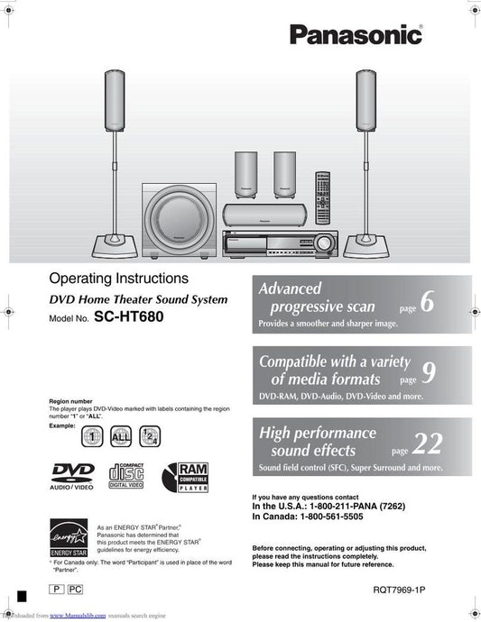 Panasonic SAHT680 Home Theater System Operating Manual