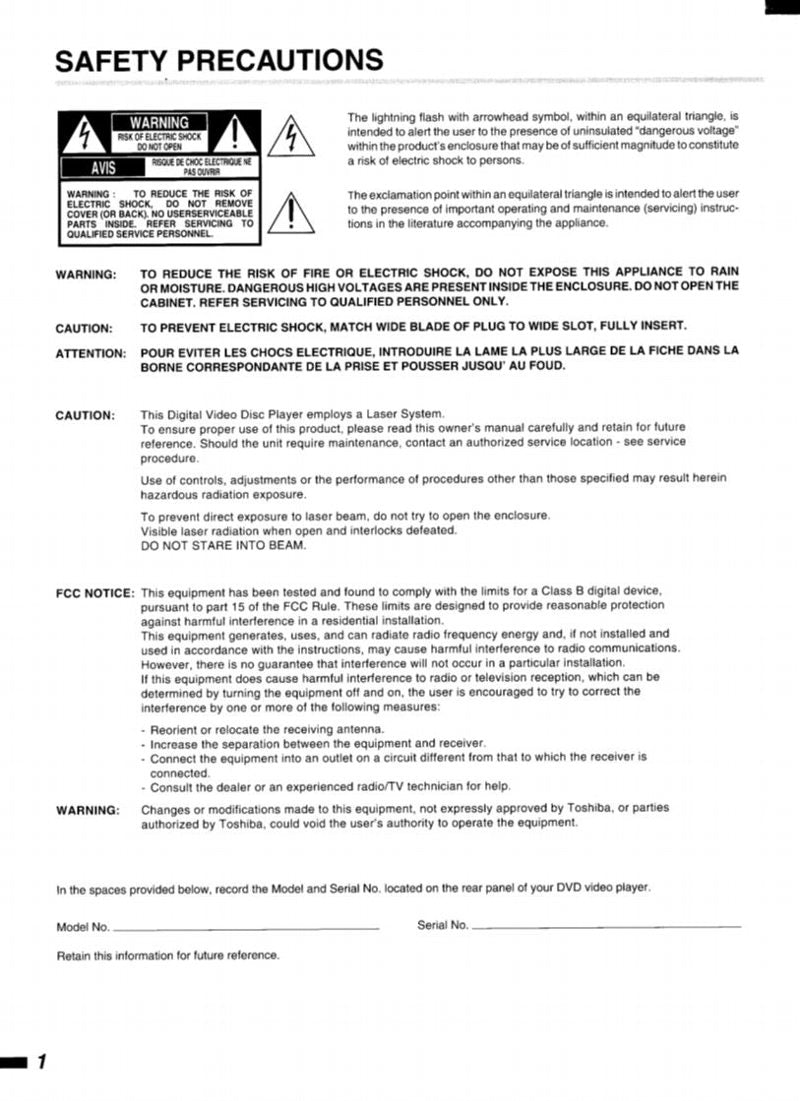 Toshiba SD1008 SD2008 SD2108 DVD Player Operating Manual