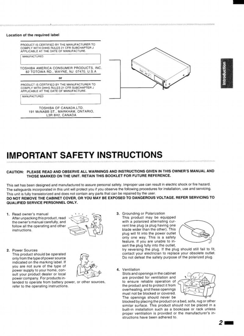 Toshiba SD1008 SD2008 SD2108 DVD Player Operating Manual