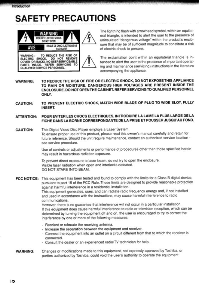 Toshiba SD2300 ser0029 DVD Player Operating Manual