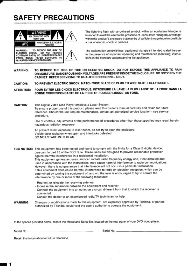 Toshiba SD3107 ser3107 DVD Player Operating Manual