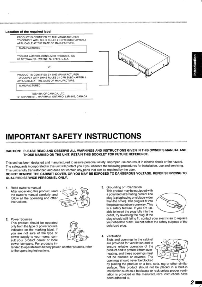 Toshiba SD3107 ser3107 DVD Player Operating Manual