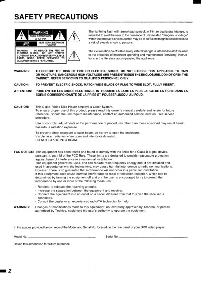 Toshiba SD3108 ser0002 DVD Player Operating Manual