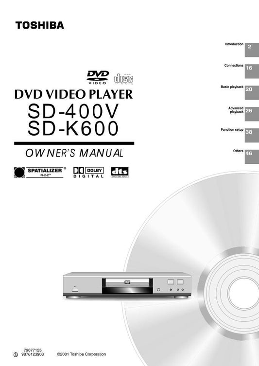 Toshiba SD400V SDK600 DVD Player Operating Manual