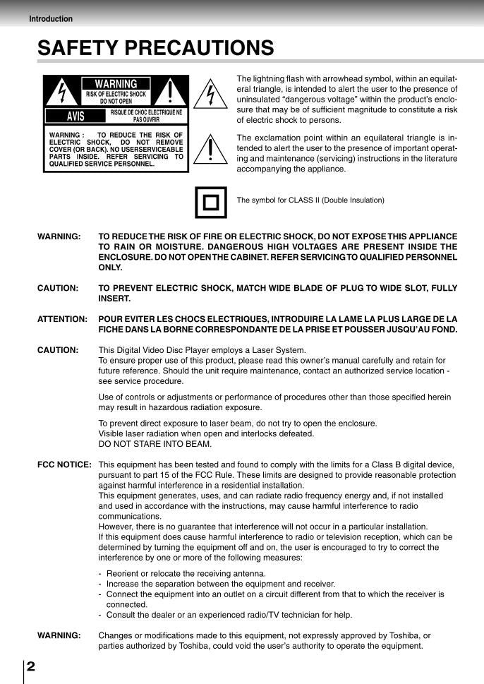 Toshiba SD400V SDK600 DVD Player Operating Manual