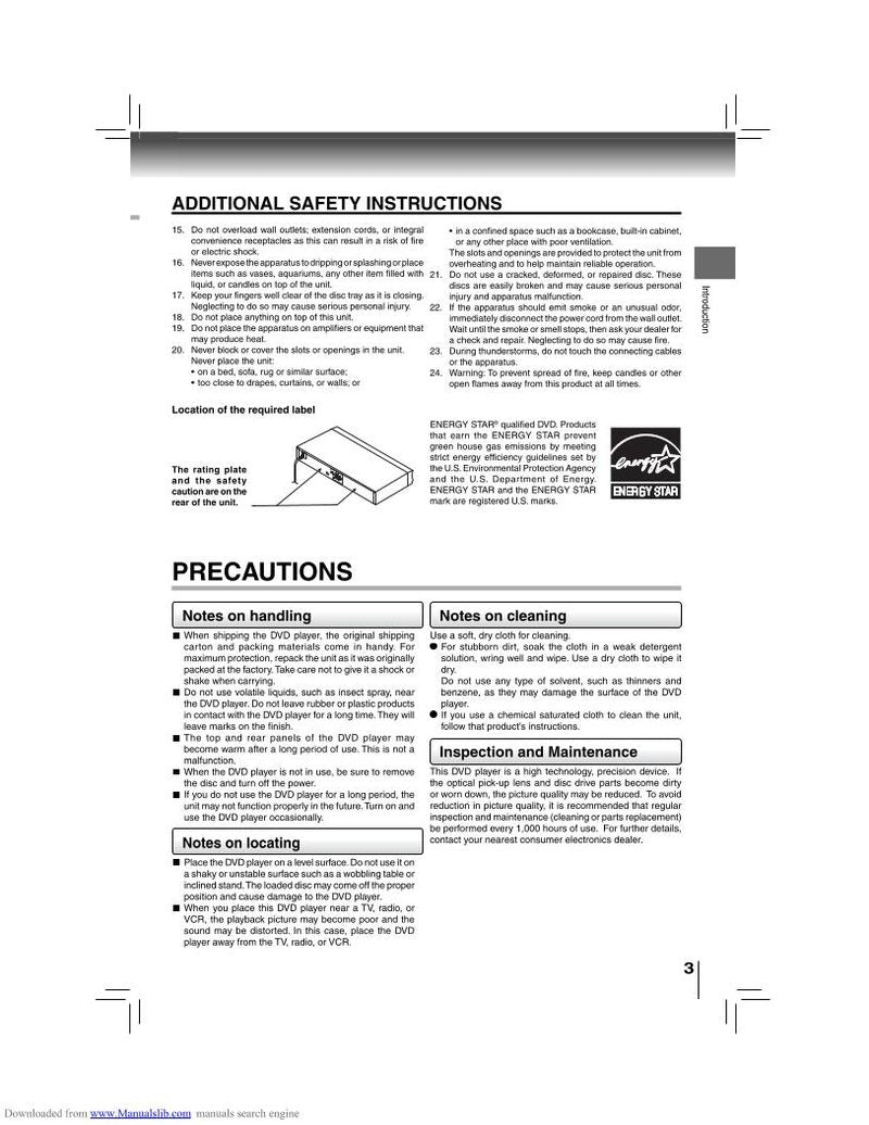 Toshiba SDK1000KU DVD Player Operating Manual