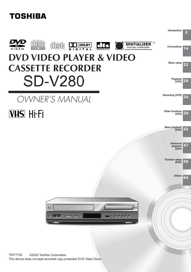 Toshiba SDV280 ser0066 DVD/VCR Combo Player Operating Manual