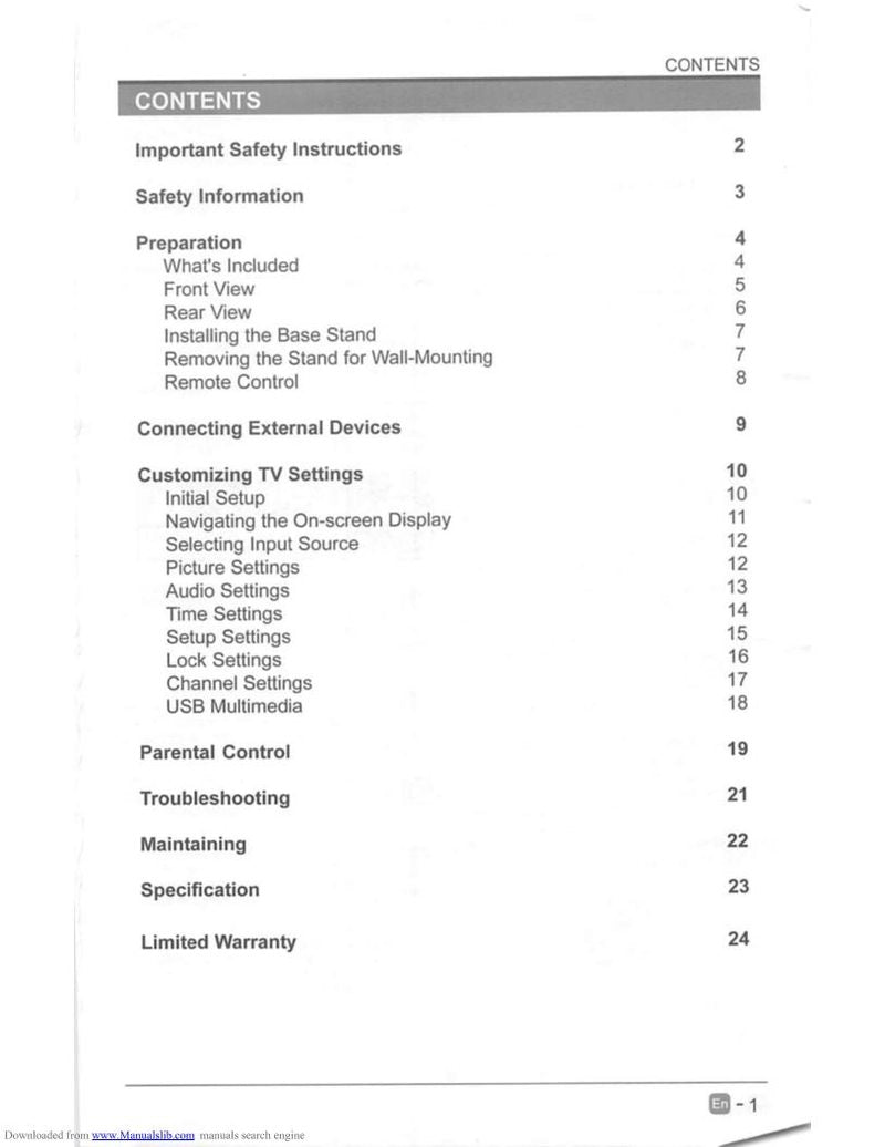 Seiki SE40FH03 TV Operating Manual