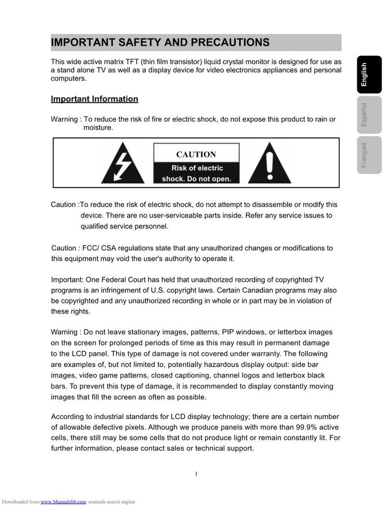 Westinghouse SK26H240S Consumer Electronics Operating Manual