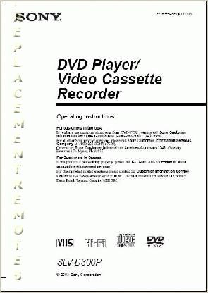 Sony SLVD300P DVD/VCR Combo Player Operating Manual