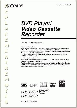 Sony SLVD350P SLVD550P DVD/VCR Combo Player Operating Manual