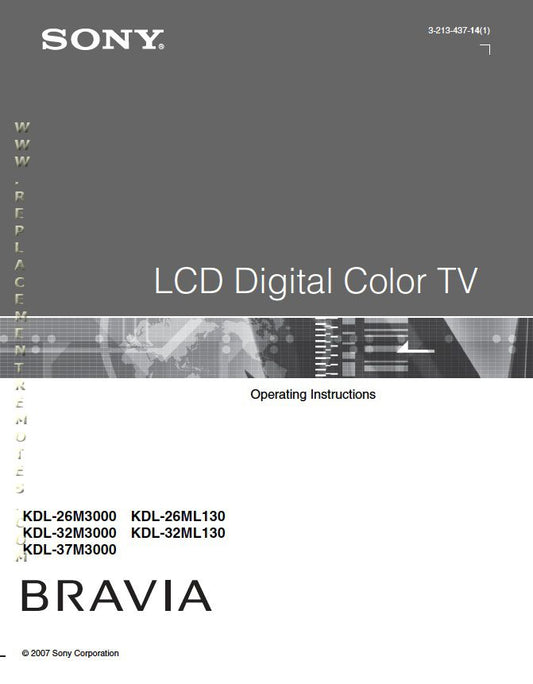 Sony KDL26M3000 KDL26ML130 KDL32M3000 TV Operating Manual