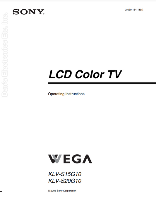 Sony KLVS15G10OM TV Operating Manual