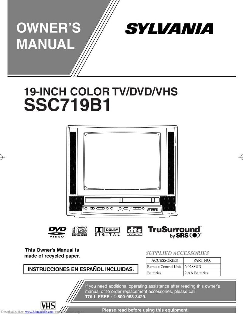 Funai SSC719B1 TV/VCR/DVD Combo Operating Manual