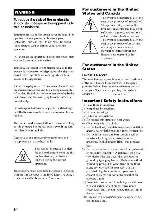 Sony STRDA5500ES Audio/Video Receiver Operating Manual