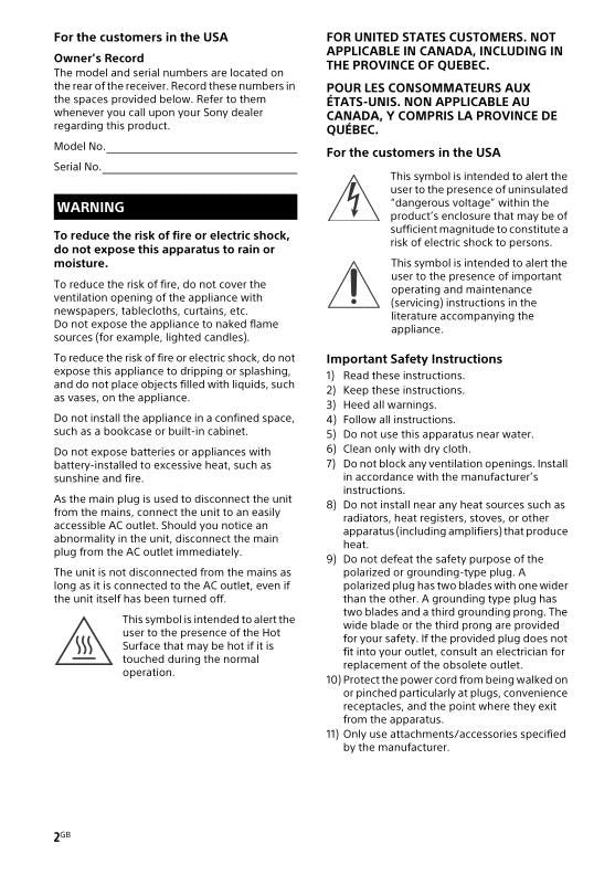 Sony STR-DH770 Audio/Video Receiver Operating Manual