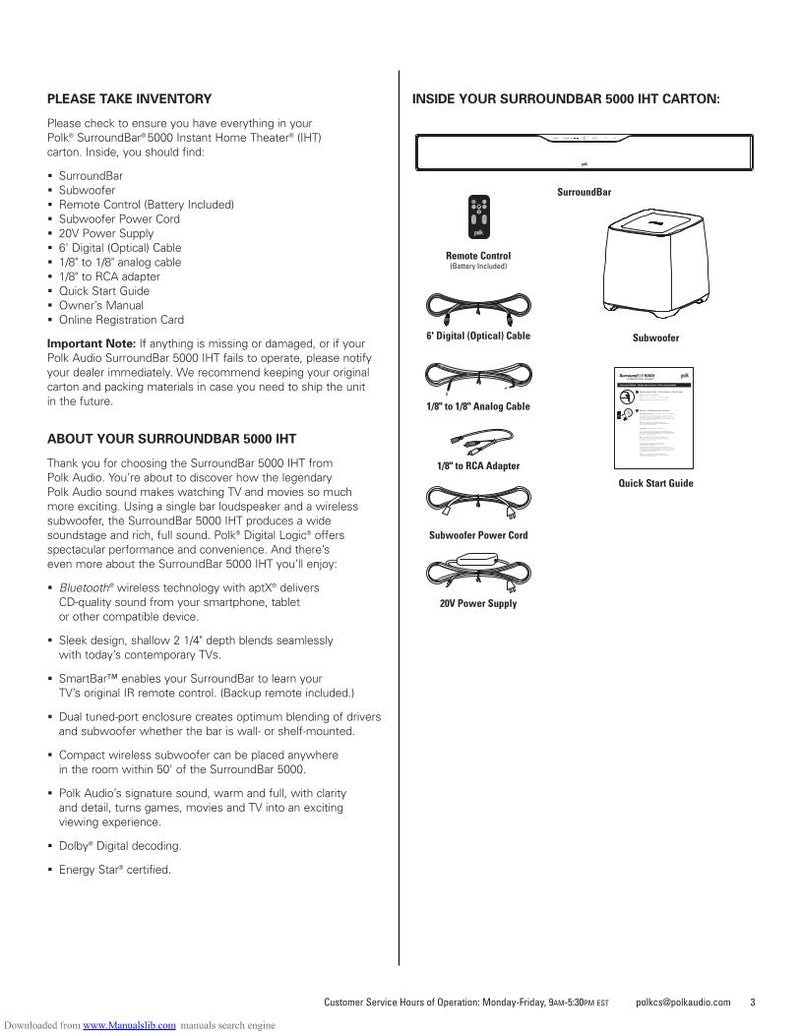 polkaudio SURROUNDBAR5000IHT Audio System Operating Manual